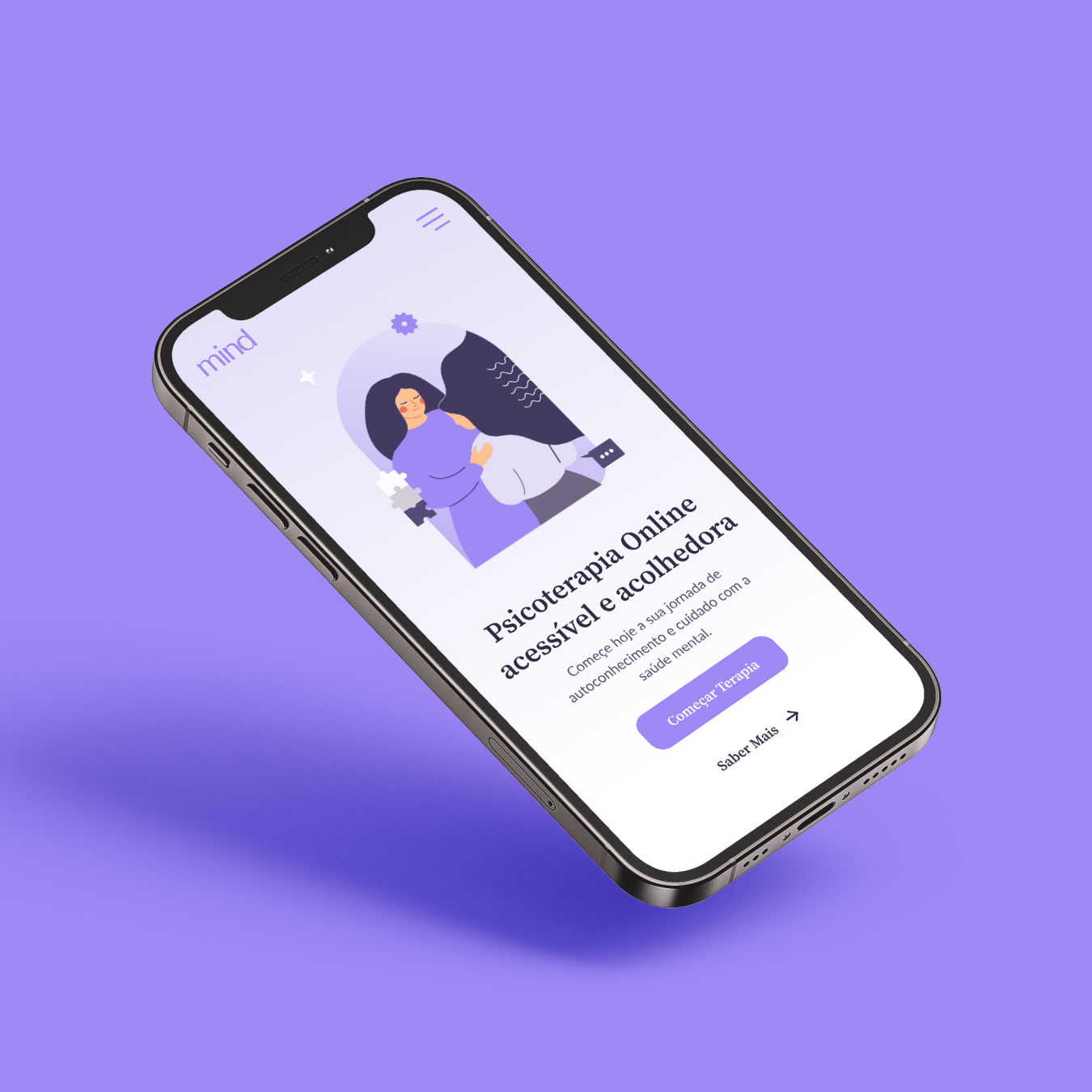Landing page da Mind em um iPhone