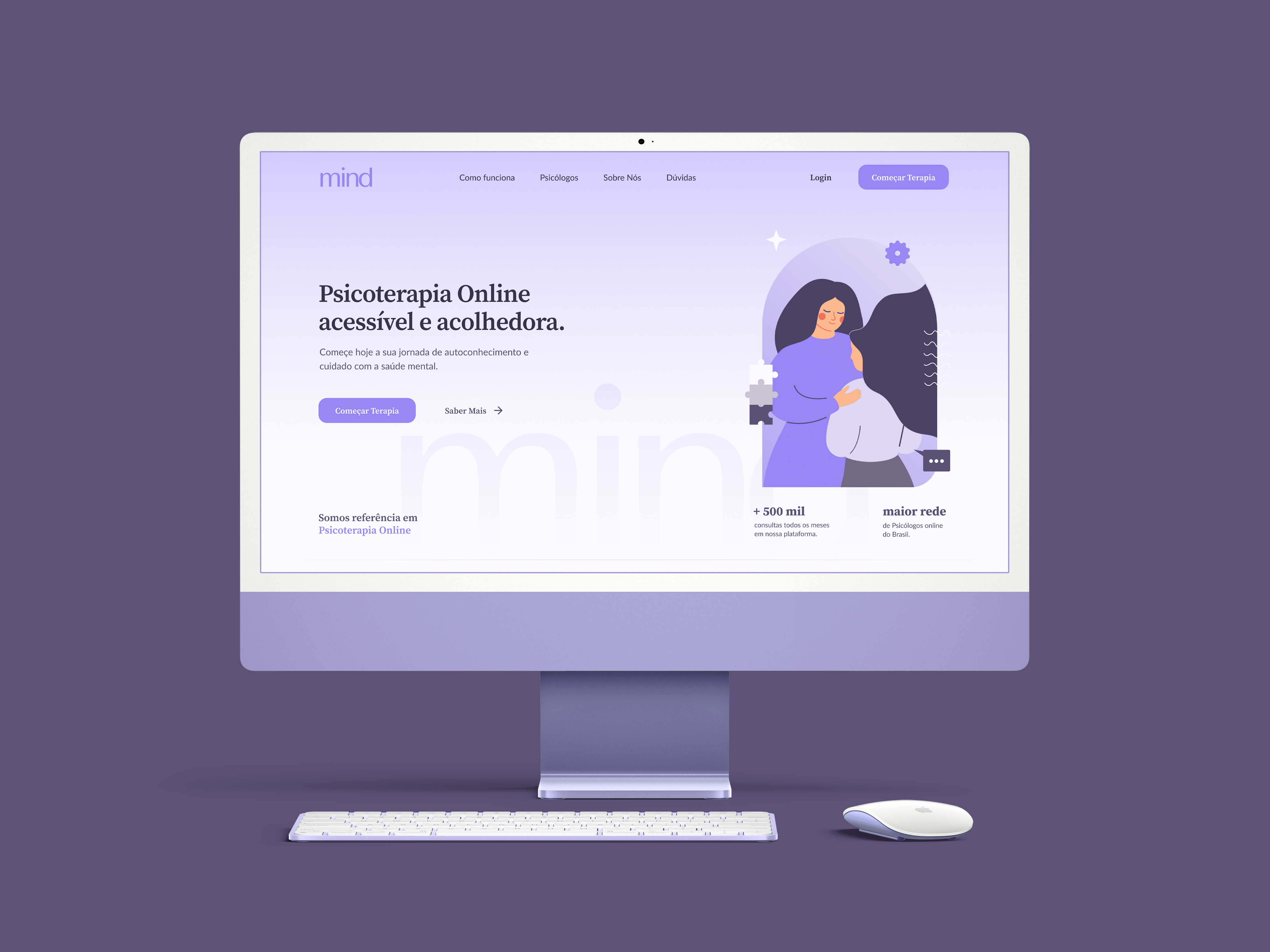 Landing page da Mind em um iMac